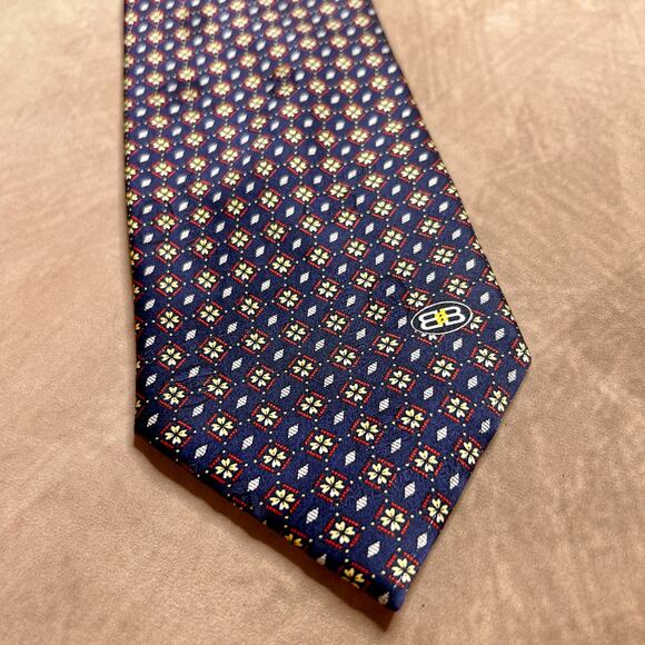 Balenciaga Paris Natural Silk Neck Tie Navy Geometric Vintage Formal Designer - Picture 5 of 8